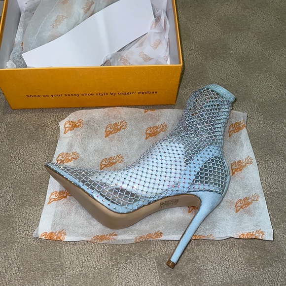 Public Desire Shoes - Public Desire Light Blue Crystal Bootie Sock Heels